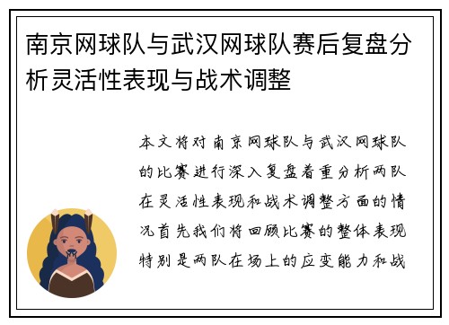 南京网球队与武汉网球队赛后复盘分析灵活性表现与战术调整